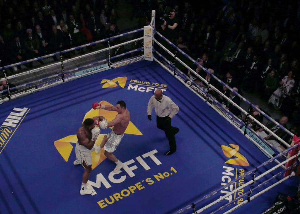 Anthony Joshua (left) and Wladimir Klitschko at Wembley Stadium. Photo: Reuters