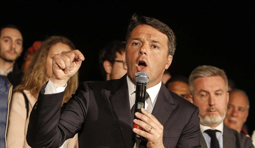 Former Italian premier Matteo Renzi addresses supporters in Rome after winning the Democratic Party's primary elections. Photo: EPA Former Italian premier Matteo Renzi addresses supporters in Rome after winning the Democratic Party's primary elections. Photo: EPA