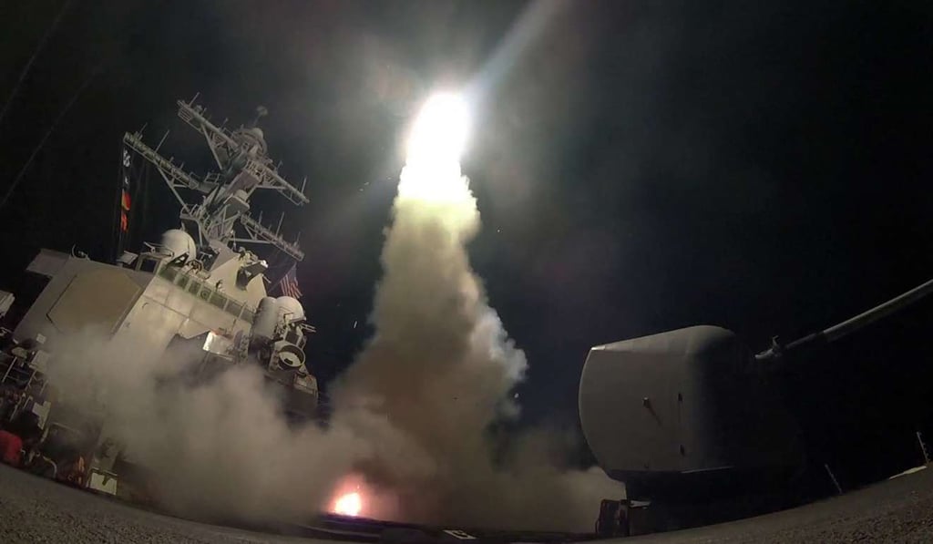 In this image provided by the US Navy, the guided-missile destroyer USS Porter launches a tomahawk missile towards Syria last month. Photo: AP