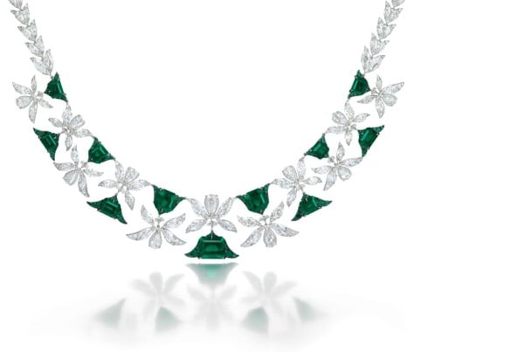 A Colombian emerald and diamond ‘Palmette’ necklace, by Edmond Chin for the House of Boghossian, is expected to attract interest at Christie’s Magnificent Spring Sale 2017. A Colombian emerald and diamond ‘Palmette’ necklace, by Edmond Chin for the House of Boghossian, is expected to attract interest at Christie’s Magnificent Spring Sale 2017.