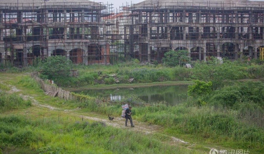 Gao and his dog make their way around the “ghost town”. Photo: Handout