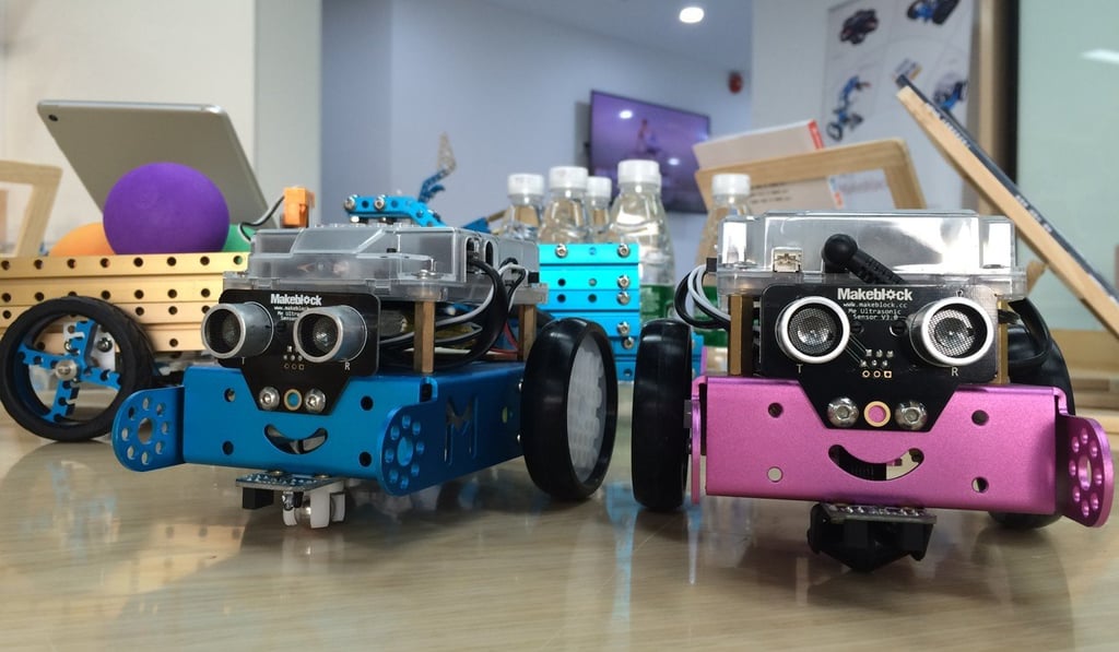 mBot, one of Makeblock’s most popular products, allows students to learn engineering and computing by building robots. Photo: Coco Liu