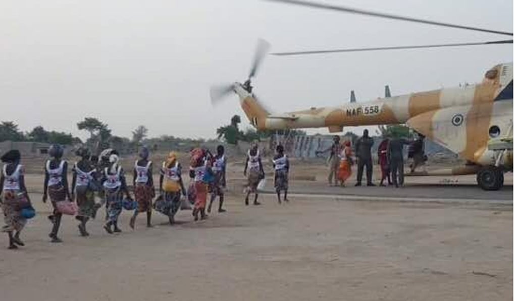 International Committee of the Red Cross (ICRC) ivehicles transporting the 82 released Nigerian, Chibok, school girls to the Banki military base, Nigeria. Photo: EPA