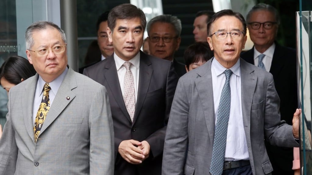 (From left) Liberal Party's Tommy Cheung Yu-yan, party leader Felix Chung Kwok-pan and James Tien Pei-chun are upbeat about their relationship with the incoming administration. Photo: K. Y. Cheng