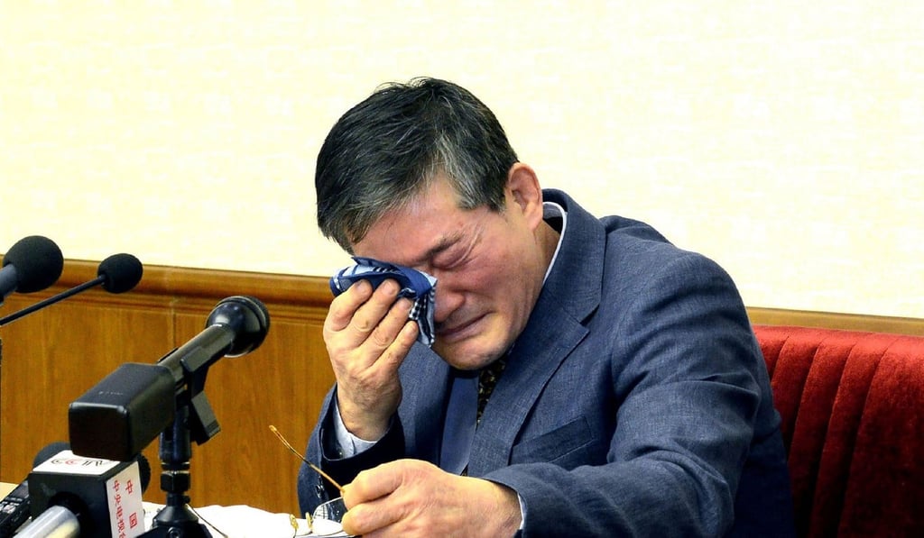 s Kim Dong-Chul, a Korean-American as he addresses a news conference in Pyongyang. Photo: AFP