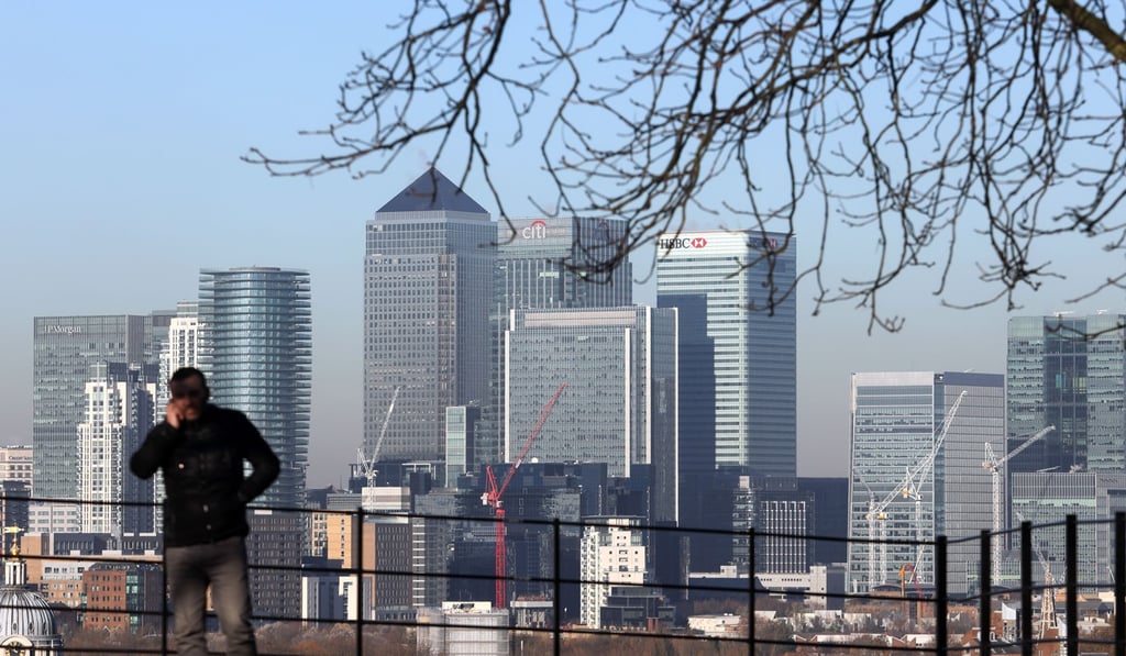 Canary Wharf, seen in the background here, is one of two financial centres in London, the other being the City of London. Photo: Bloomberg