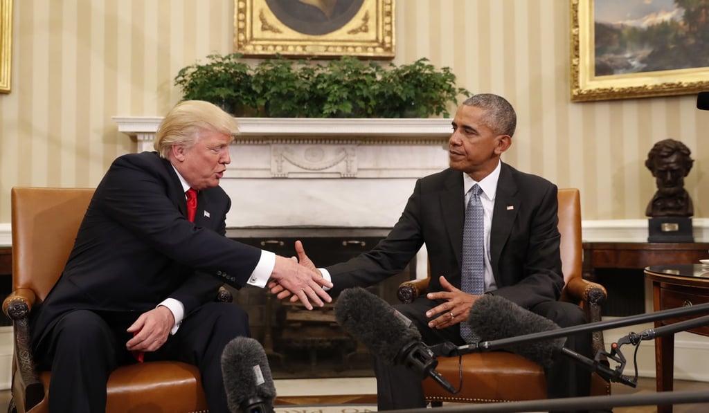President Barack Obama shakes hands with then president-elect Donald Trump in the Oval Office of the White House in Washington, on November 10. Photo: AP President Barack Obama shakes hands with then president-elect Donald Trump in the Oval Office of the White House in Washington, on November 10. Photo: AP