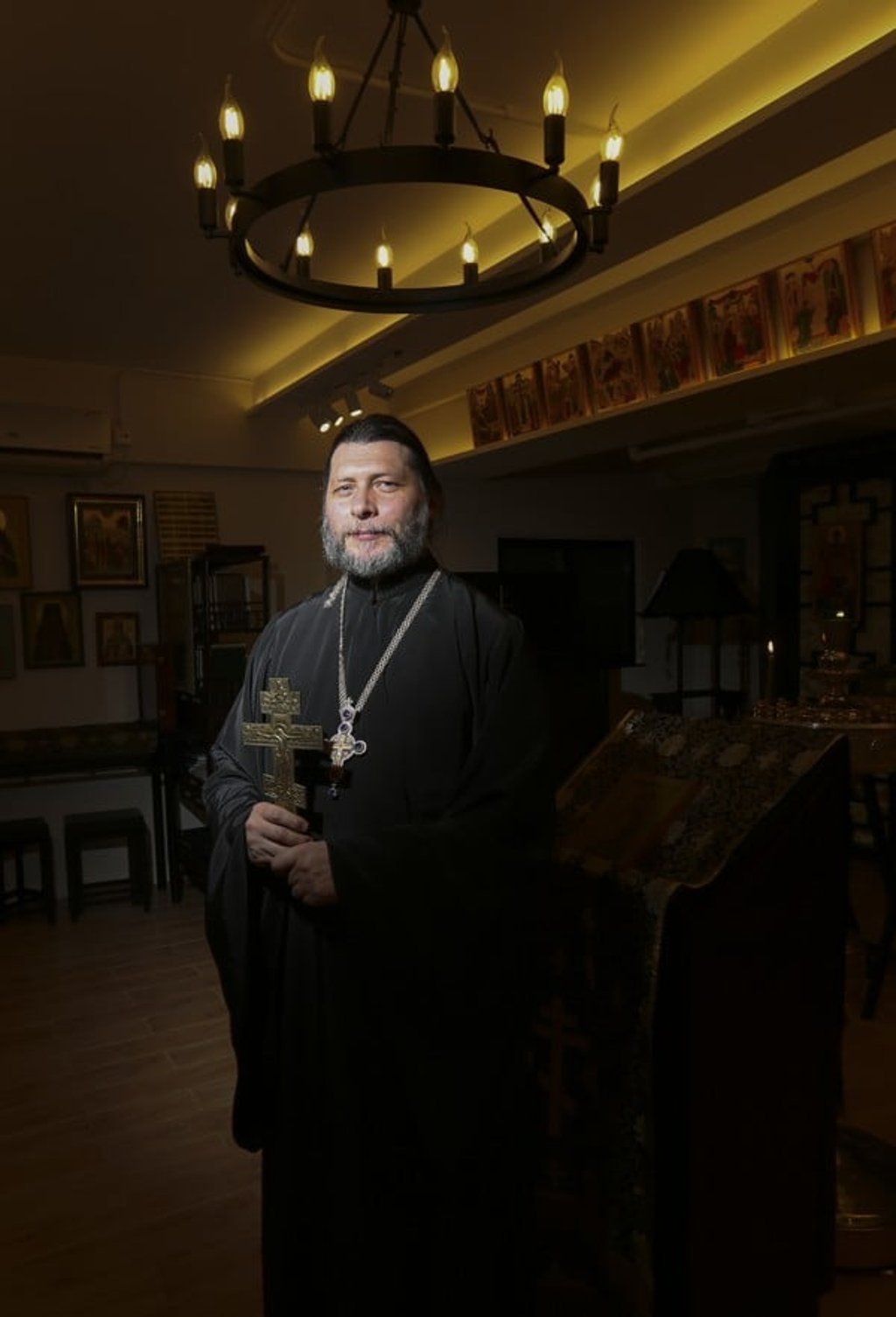 Father Denis Pozdnyaev at the Saint Apostles Peter and Paul Orthodox Church, in Sheung Wan.