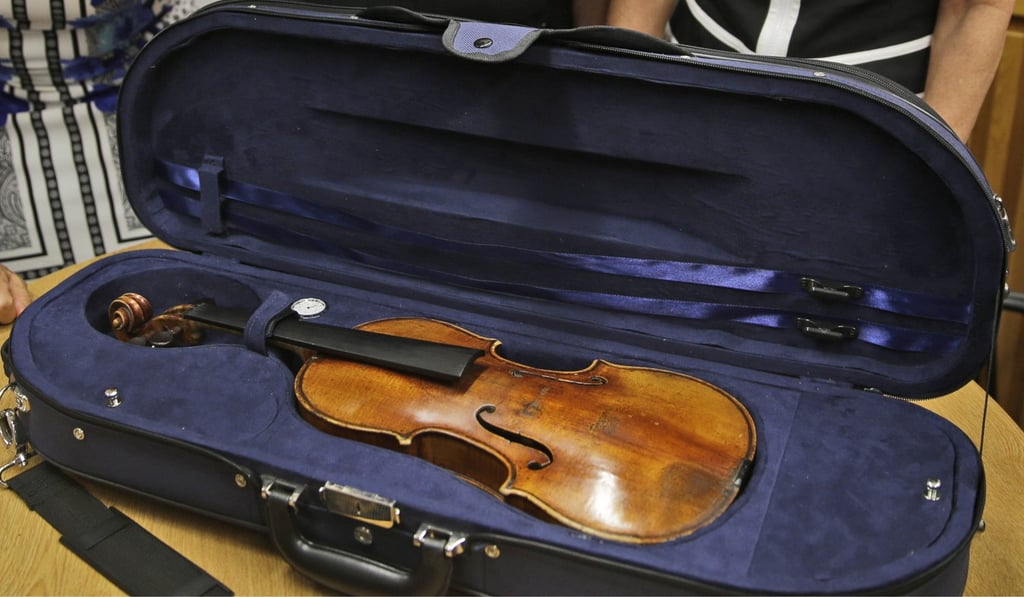 The so-called Ames Stradivarius violin that was stolen in 1980 but 35 years ago, in New York in 2015 after its recovery. Photo: AP