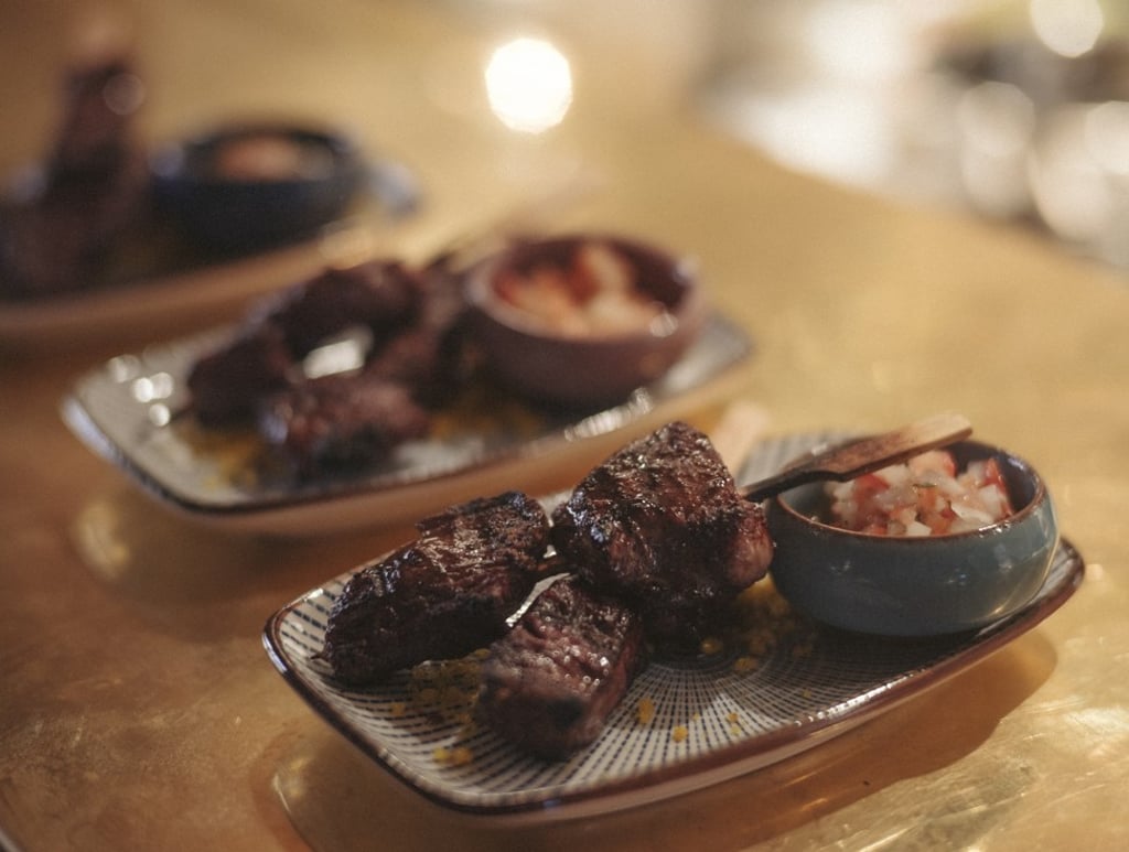 Yakitori-style beef skewers.