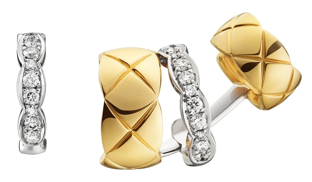 The earrings, in 18ct yellow gold and 18ct white gold set with 22 brilliant-cut diamonds, make a graceful statement. Price on request