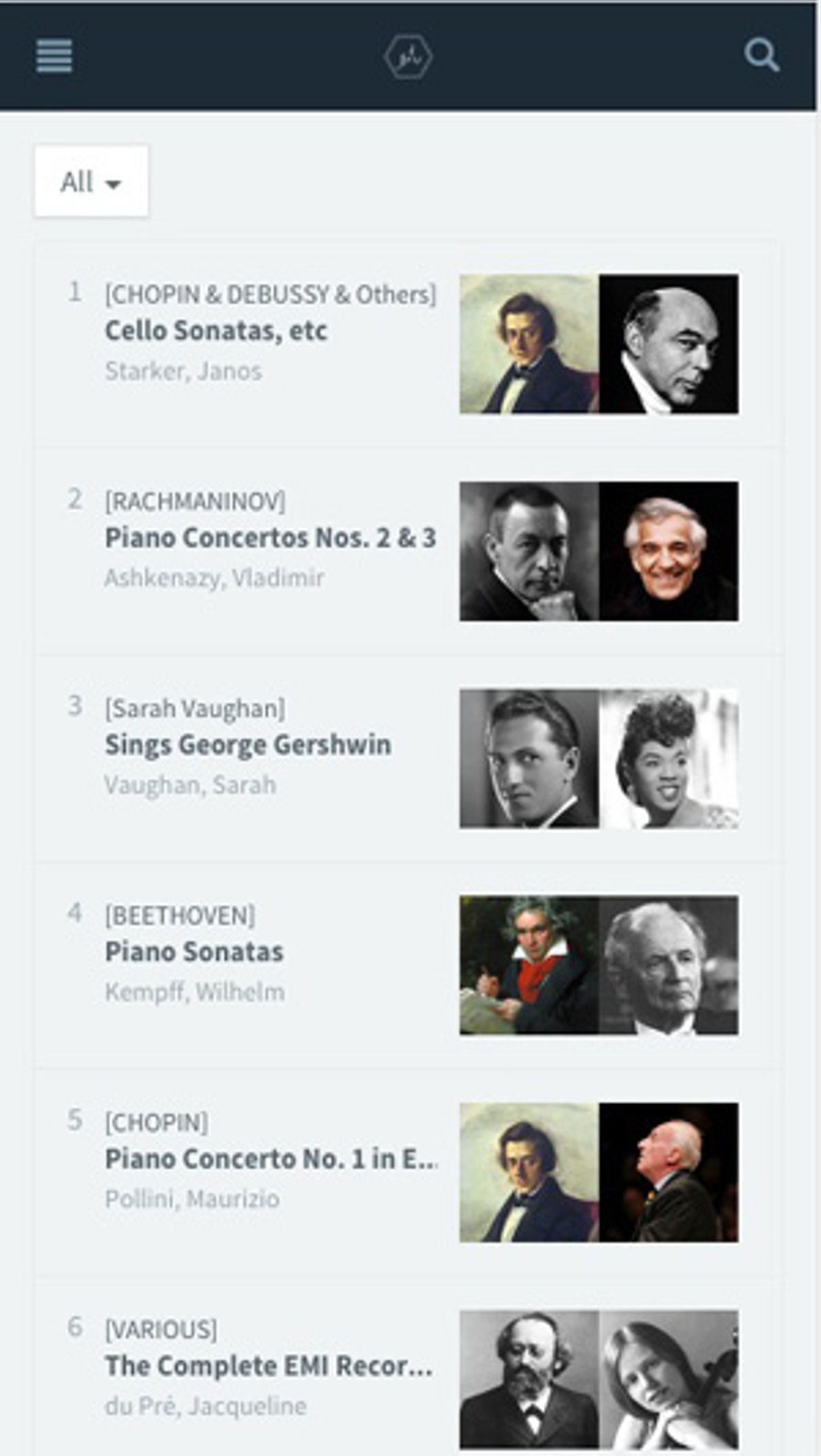 Classical music streaming application,