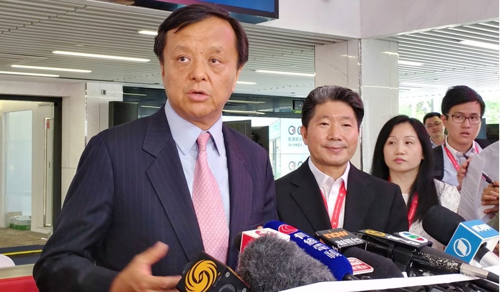 Charles Li Xiaojia, HKEX’S chief executive, explains his plans for the Qianhai Mercantile Exchange on Thursday. Photo: Enoch Yiu