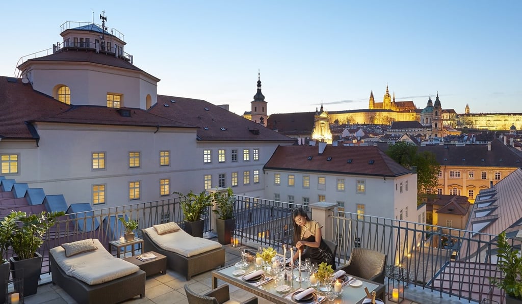 The rooftop terrace of the two-level Presidential Suite at Mandarin Oriental Prague