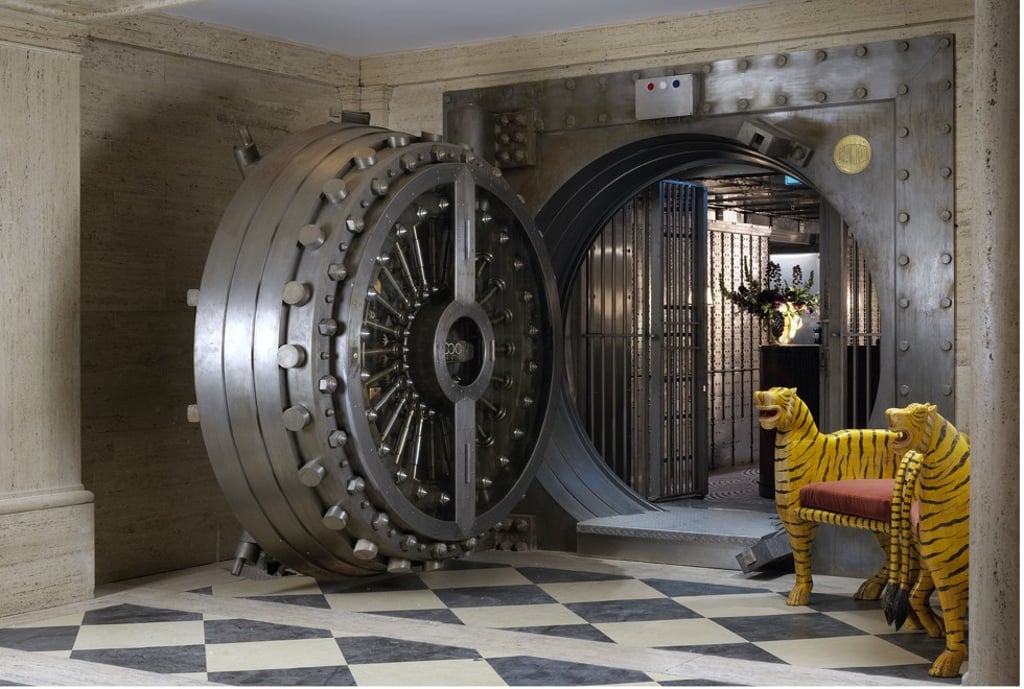The 20-tonne circular door to the Vault bar and lounge.