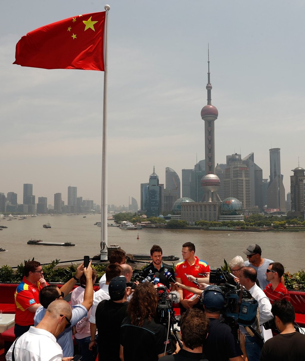 Travis Boak of the Power (left) and Steven May of the Suns (right) address the media during the Port Adelaide Power and Gold Coast Suns joint Captain and Coach press conference at Bar Rouge overlooking The Bund on May 11, 2017 in Shanghai, China. (Photo by Michael Willson/AFL Media)