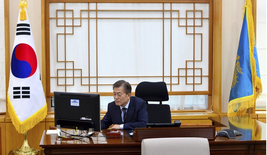 South Korean President Moon Jae-in working at the Blue House in Seoul on Friday, May 12, 2017. Photo: AP South Korean President Moon Jae-in working at the Blue House in Seoul on Friday, May 12, 2017. Photo: AP