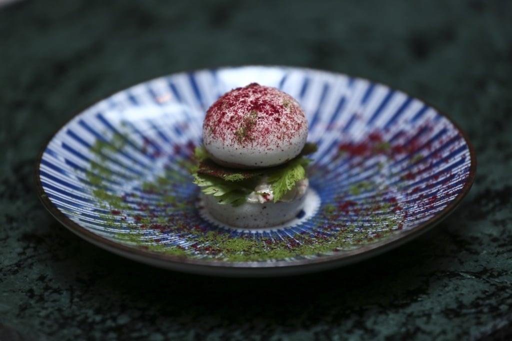 Apple and lingonberry macaron with foie gras parfait. Photo: Jonathan Wong