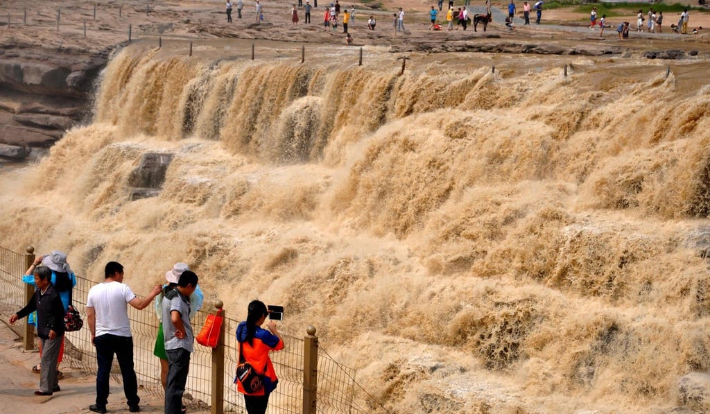 The Hukou Waterfall on the Yellow River in Shanxi province, showing the river’s characteristic yellow hue. Photo: Xinhua