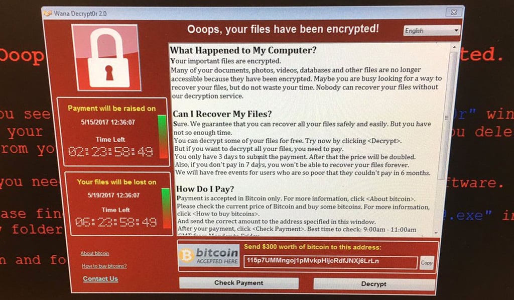 The pop-up ransomware window demanding a bitcoin payment to unlock a computer. Photo: AP. @fendifille The pop-up ransomware window demanding a bitcoin payment to unlock a computer. Photo: AP. @fendifille