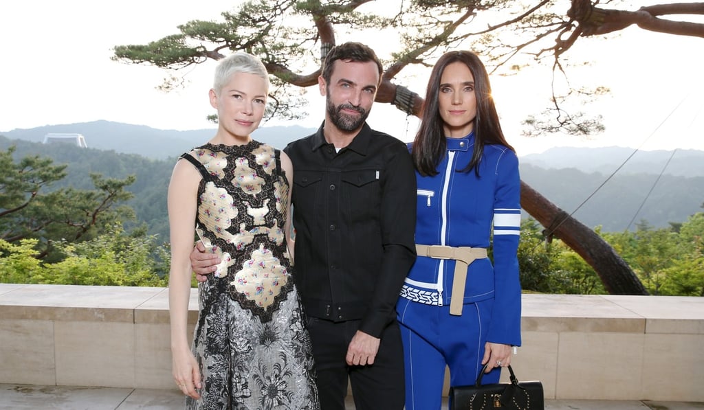 Michelle Williams, Nicolas Ghesquiere, Jennifer Connelly at Louis Vuitton Cruise 2018, Kyoto, Miho Museum