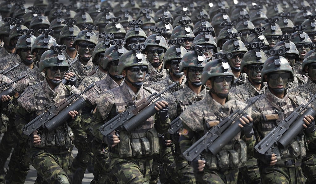 North Korean commandoes march to celebrate the 105th birth anniversary of Kim Il-sung, the country’s late founder and grandfather of current ruler Kim Jong-un. Photo: AP