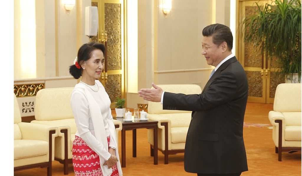 Chinese President Xi Jinping (right) meets Myanmar's Aung San Suu Kyi. Myanmar’s de facto leader has shown how keen she is to build an economic relationship with Beijing, given China is its largest trading partner, accounting for 40 per cent of the country’s total trade in 2015. Photo: CNS