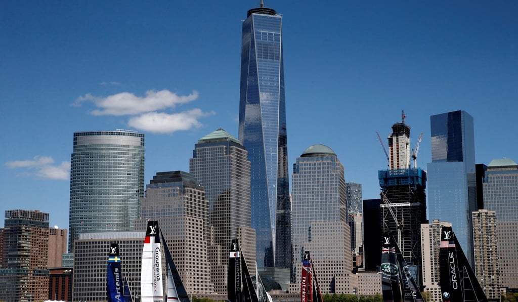 Racing sailboats compete in the America's Cup World Series event below the One World Trade Center Tower off lower Manhattan last year. Photo: Reuters