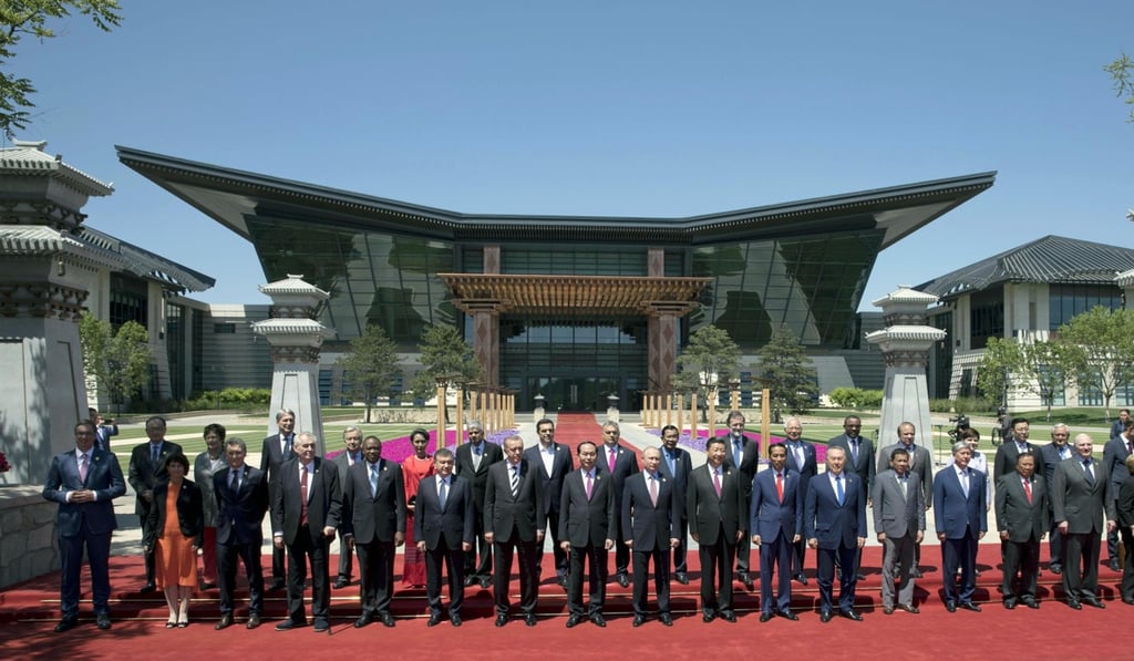 National leaders gather for a group photo session in Beijing on Monday. Photo: Kyodo National leaders gather for a group photo session in Beijing on Monday. Photo: Kyodo
