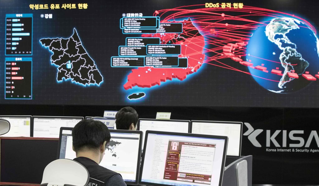 Korea Internet and Security Agency staff monitor the spread of ransomware cyberattacks at their office in Seoul on Monday. Cyberattacks are evolving fast and new means of attack are constantly emerging. Photo: AFP/Yonhap Korea Internet and Security Agency staff monitor the spread of ransomware cyberattacks at their office in Seoul on Monday. Cyberattacks are evolving fast and new means of attack are constantly emerging. Photo: AFP/Yonhap