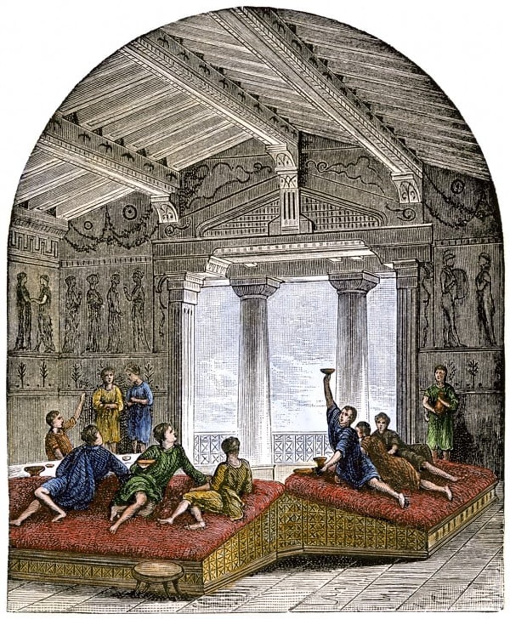 Ancient Greek symposium featuring the exchange of ideas along with drinks.