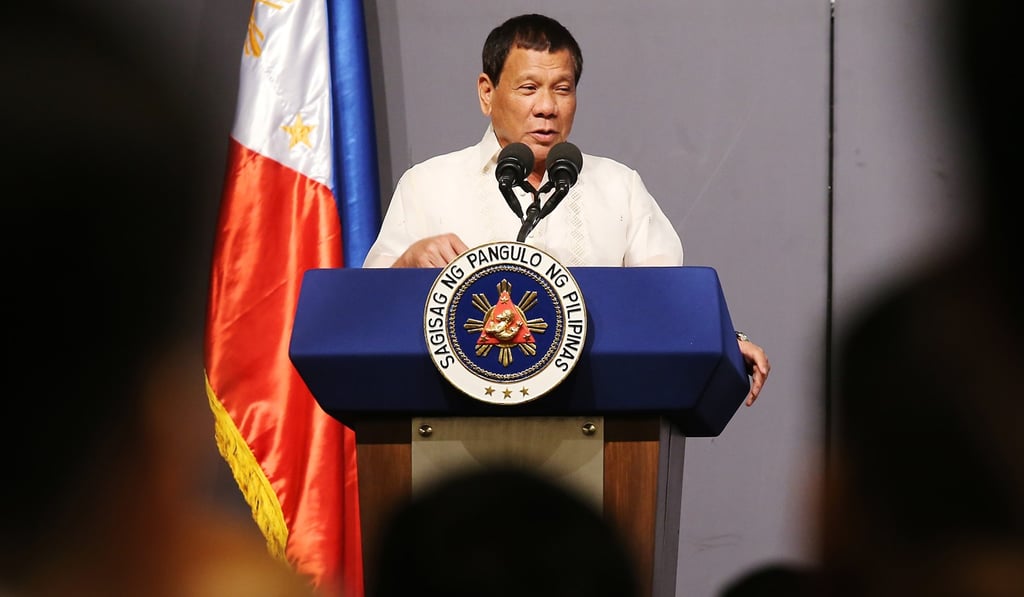 Duterte giving his speech during his visit to Hong Kong at the Regal Airport Hotel.Photo: Dickson Lee