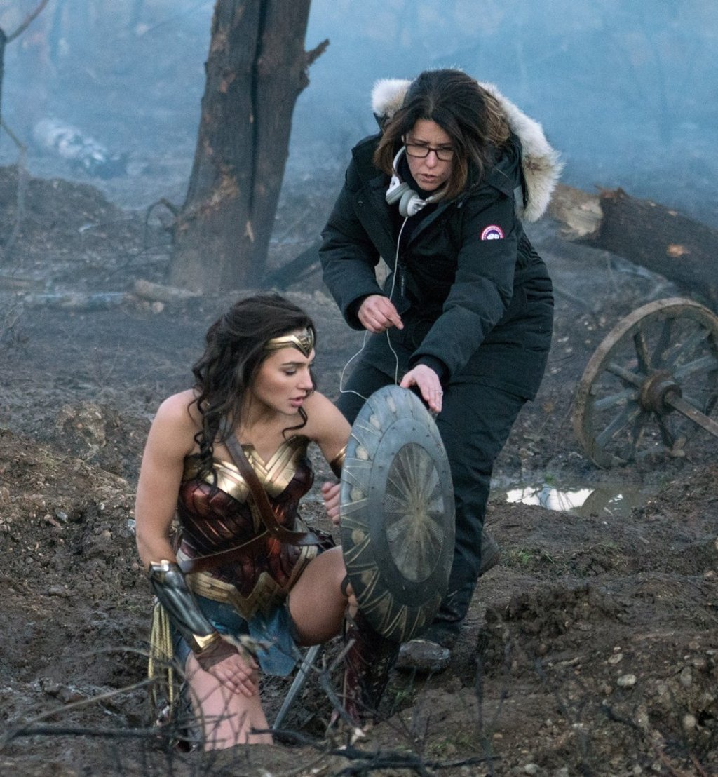 Director Patty Jenkins and Gal Gadot on the set of Wonder Woman.