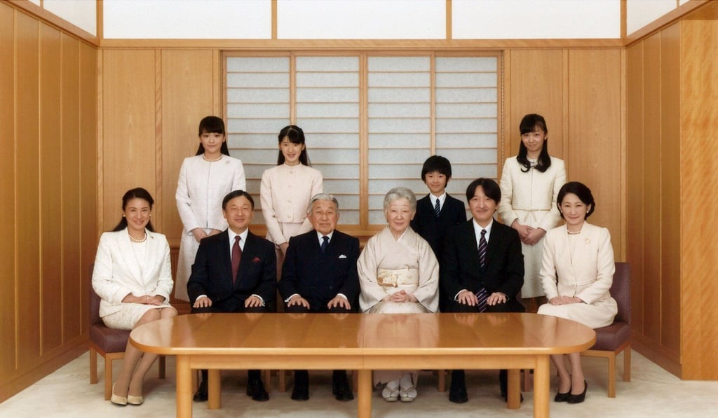 Japanese Emperor Akihito (seated third left) and Empress Michiko (seated third right), pose with family members at the Imperial Palace in Tokyo,. Photo: Reuters