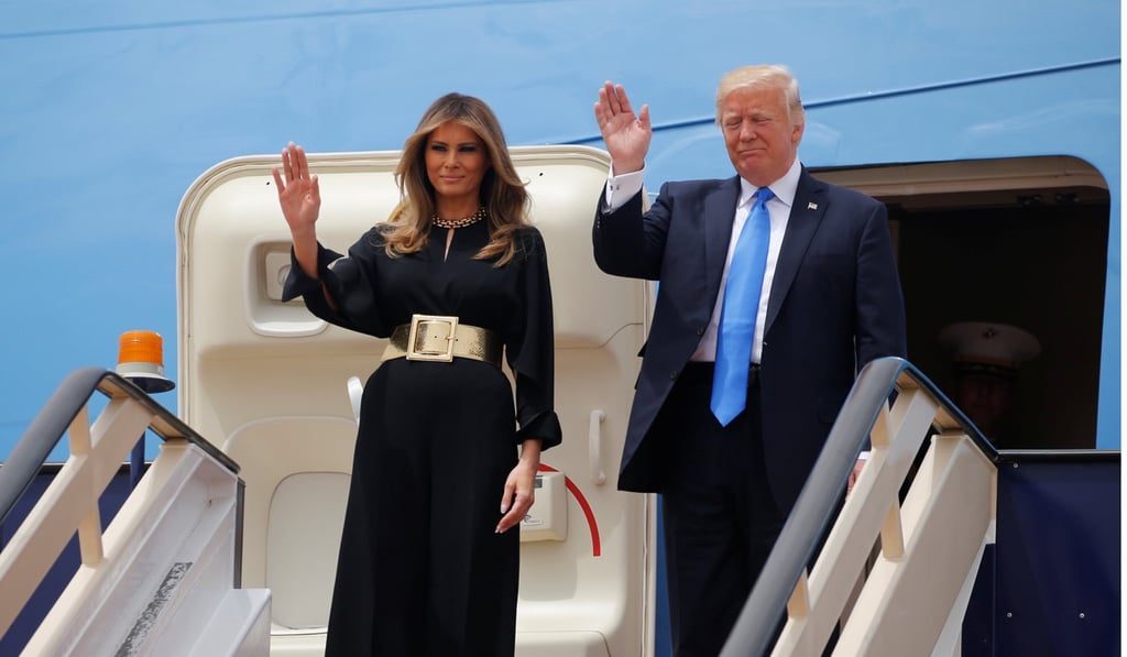 US President Donald Trump and first lady Melania wave as they arrive in Riyadh. Photo: Reuters