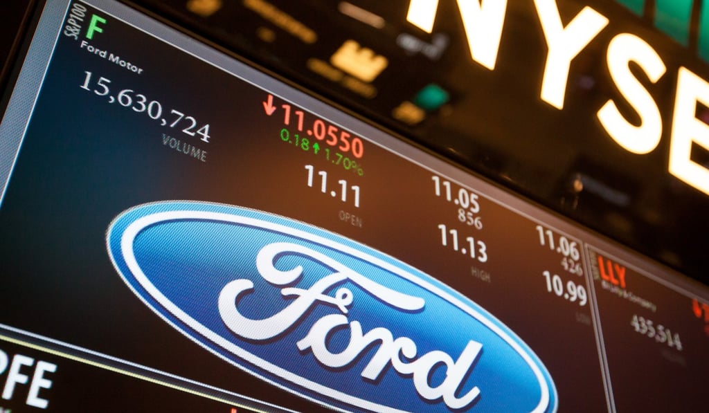 A monitor displays Ford Motor Co. signage on the floor of the New York Stock Exchange (NYSE) . Photo: Bloomberg A monitor displays Ford Motor Co. signage on the floor of the New York Stock Exchange (NYSE) . Photo: Bloomberg