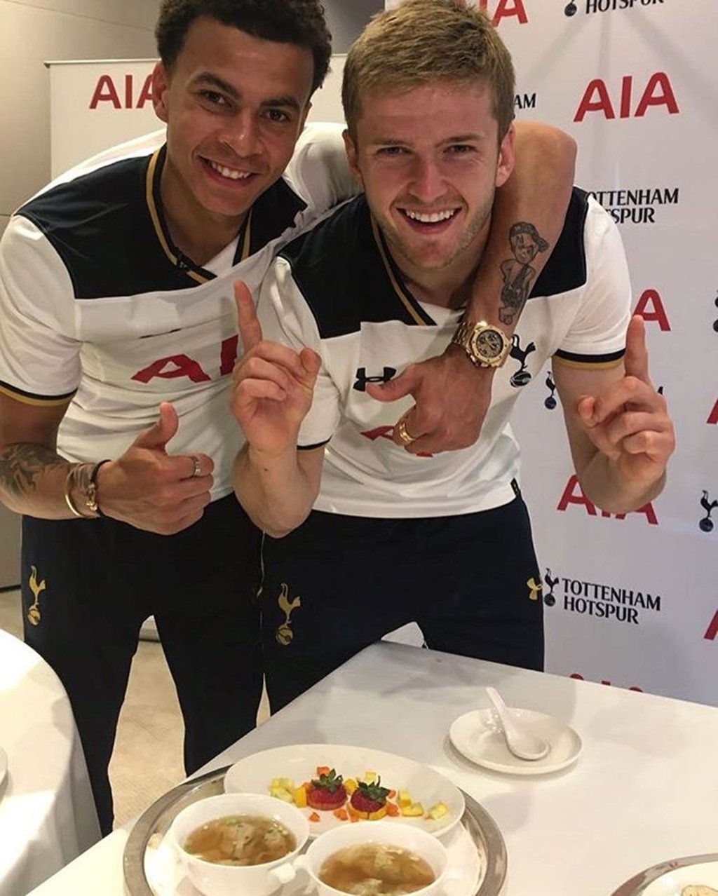 Tottenham players Dele Alli and Eric Dier with their dim sum in Hong Kong. Photos: @Spursofficial on Instagram