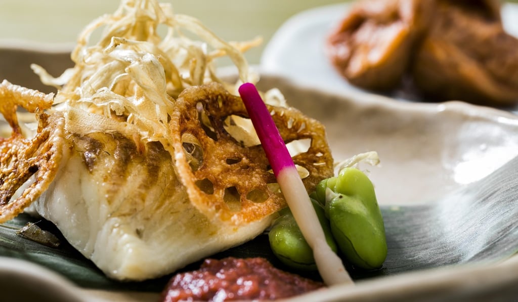 Grilled sea bream with plum sauce at Sagano.