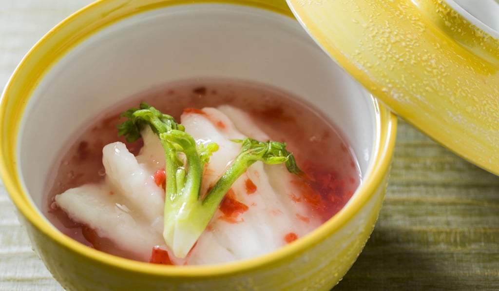 Sagano’s stewed fat greenling with plum meat.