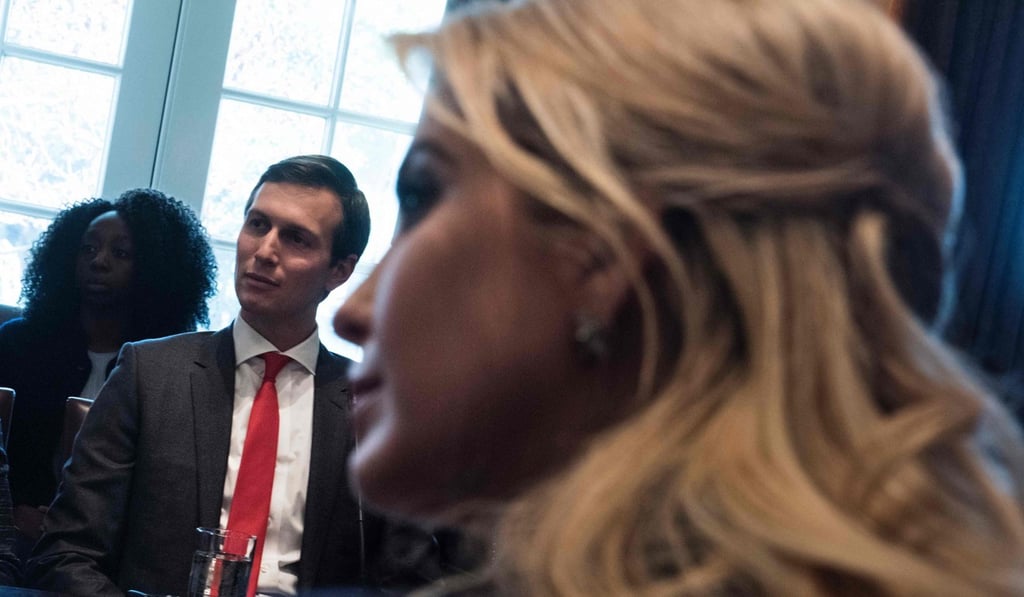 This file photo taken on March 17, 2017 shows White House Senior Advisor Jared Kushner (left) and wife Ivanka Trump before a meeting with business leaders in the Cabinet Room of the White House in Washington. Photo: AFP