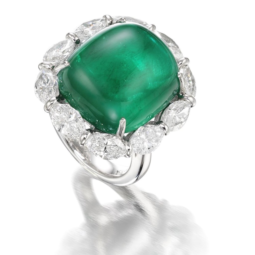 An emerald and diamond ring from Brazil, estimated at HK$1.2m - HK$1.6m.