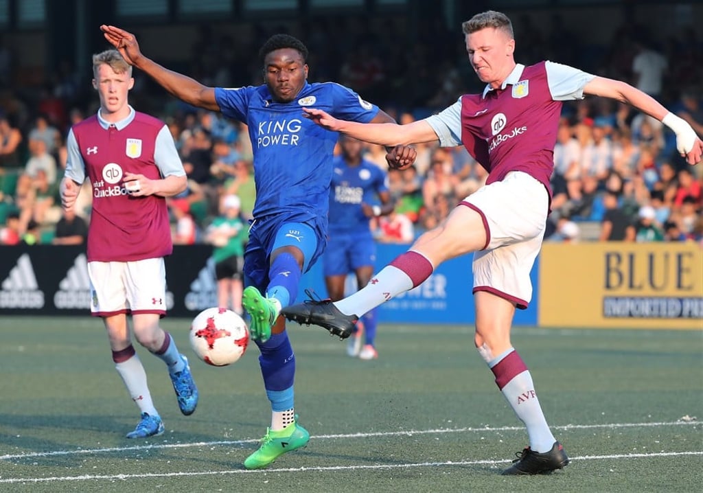 Leicester City’s Josh Eppiah (left) puts his best foot forward against Aston Villa’s Alex Prosser. Photo: Edward Wong