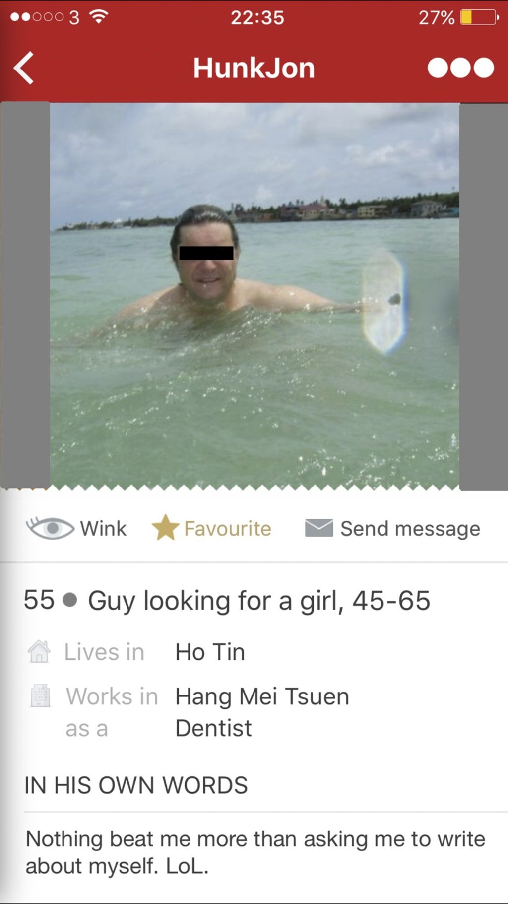 Dr John’s dating profile on Lovestruck.com.