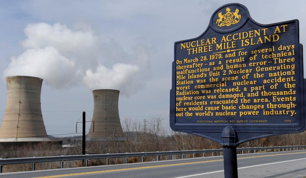 A sign marks the near nuclear meltdown at the Three Mile Island nuclear power plant, where the US suffered its most serious nuclear accident in 1979. Photo: Reuters