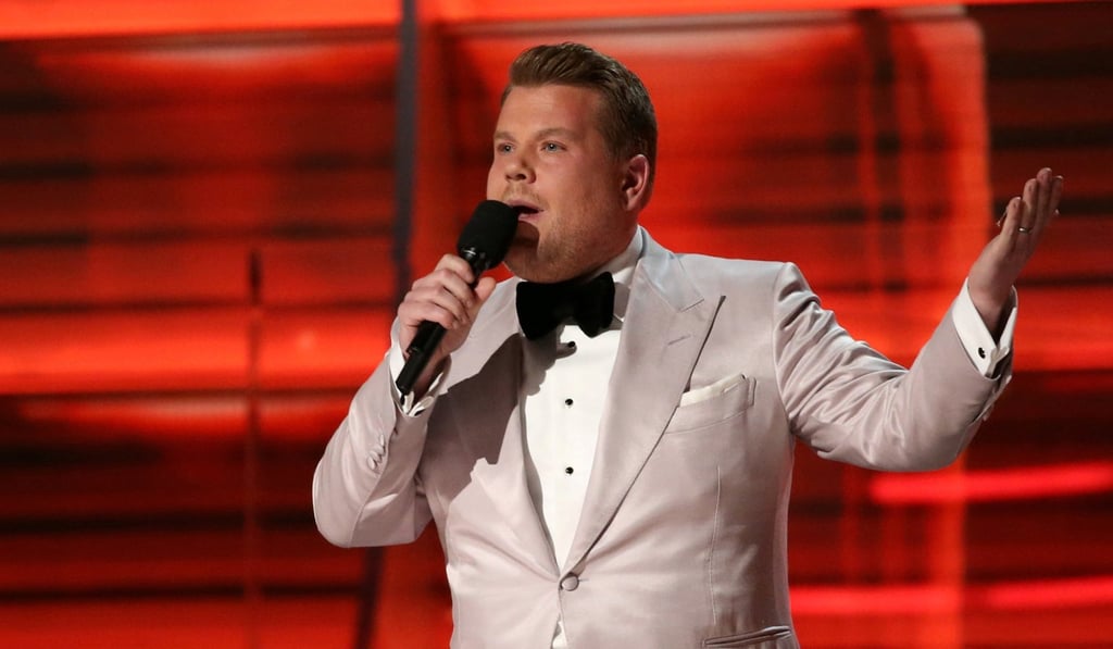 Show host James Corden speaks at the 59th Annual Grammy Awards in Los Angeles. His segment Carpool Karaoke will become part of Apple’s streaming service. Photo: Reuters