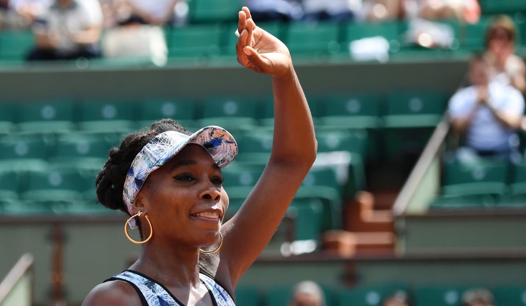 Venus Williams celebrates after winning her match against Japan's Kurumi Nara at Roland Garros. Photo: AFP