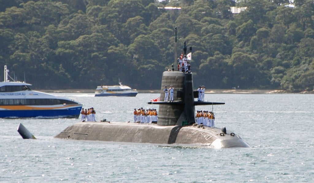 The Japan’s Soryu-class submarine Hakuryu at HMAS Kuttabul Naval Base in Sydney in April, 2016, taking part in military exercises. Photo: Kyodo