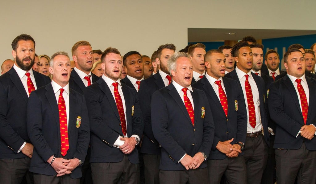 The British & Irish Lions sing a song on their arrival in Auckland this week. Photo: AFP