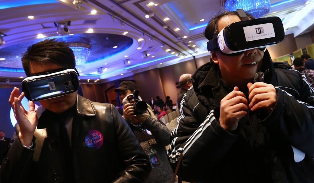 360 degree technology Samsung gear headsets with content by Digital Domain, on display at last year’s Digital Domain press conference in Hong Kong. Photo: Jonathan Wong