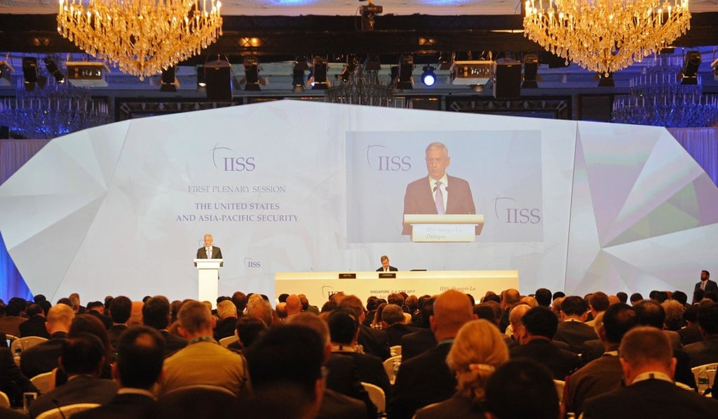 US Secretary of Defence James Mattis delivers his speech at the Asia Security Forum in Singapore on Saturday. Photo: Xinhua US Secretary of Defence James Mattis delivers his speech at the Asia Security Forum in Singapore on Saturday. Photo: Xinhua